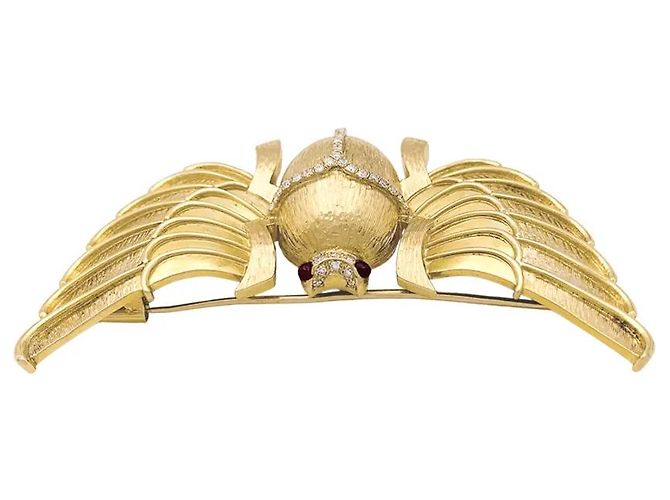 Autre Marque Spilla "Scarabée" in oro giallo, diamanti e rubini. - vista 4
