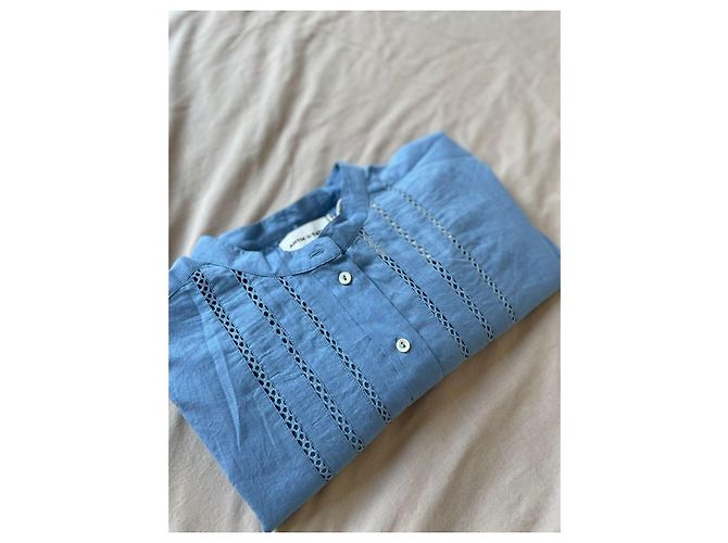 Autre Marque Hellblaues Baumwollhemd mit Lochstickerei - Ansicht 8