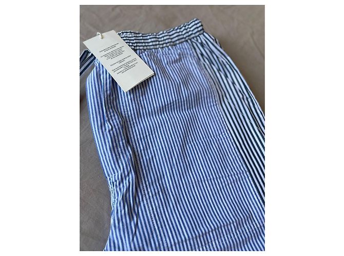Antik Batik Pantalones de algodón a rayas Blanco Azul - vista 2