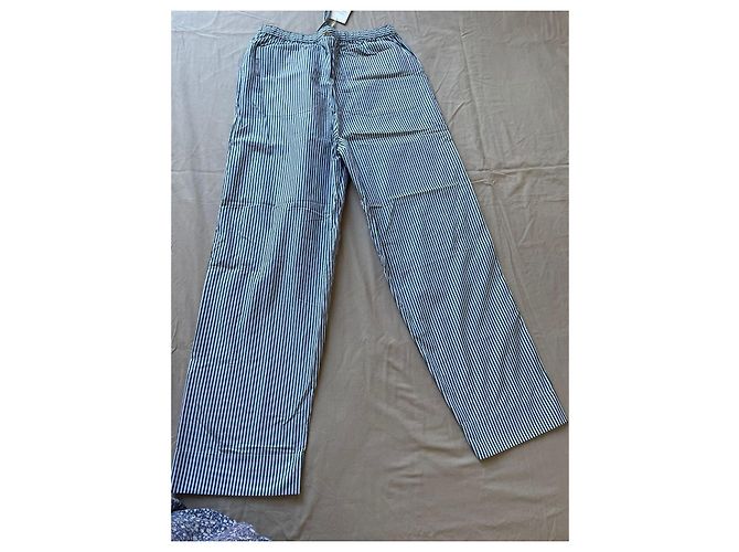 Antik Batik Pantalones de algodón a rayas Blanco Azul - vista 3