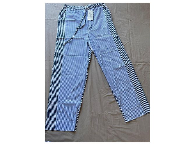 Antik Batik Pantalones de algodón a rayas Blanco Azul - vista 4