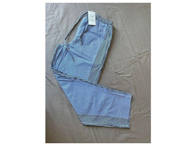 Antik Batik Pantalones de algodón a rayas Blanco Azul - vista 5