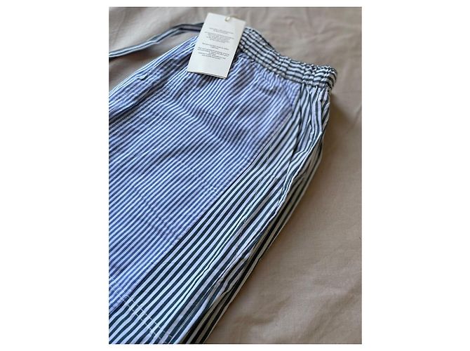 Antik Batik Pantalones de algodón a rayas Blanco Azul - vista 6