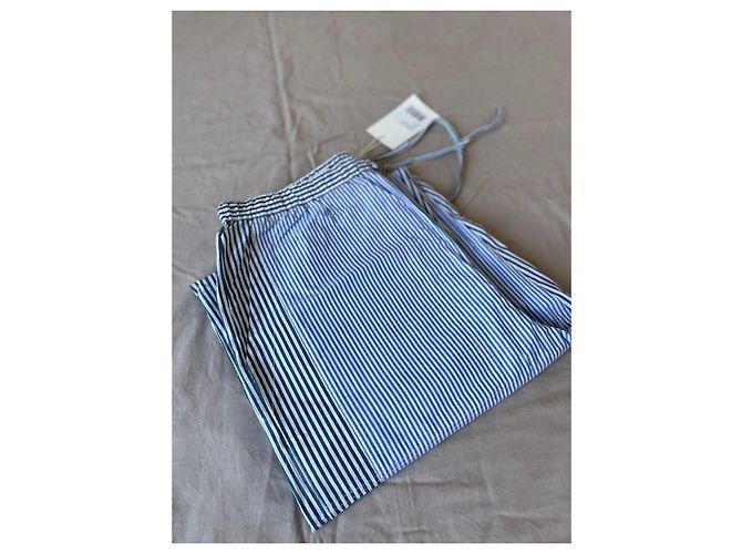 Antik Batik Pantalones de algodón a rayas Blanco Azul - vista 7