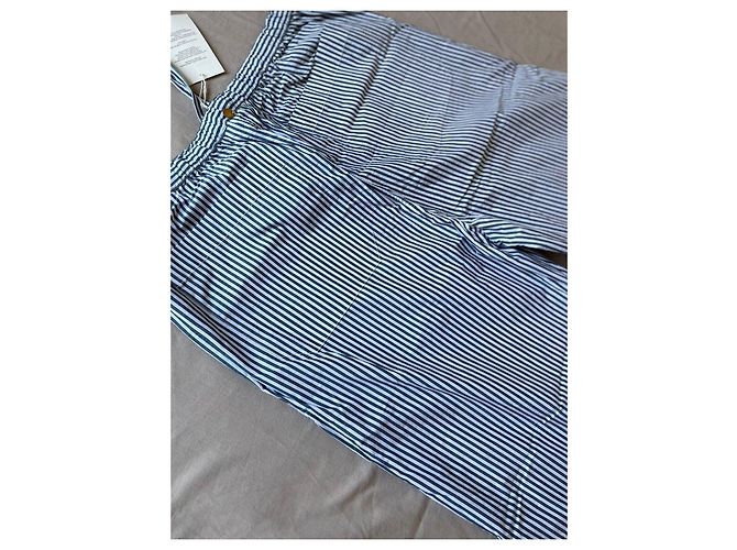 Antik Batik Pantalones de algodón a rayas Blanco Azul - vista 8