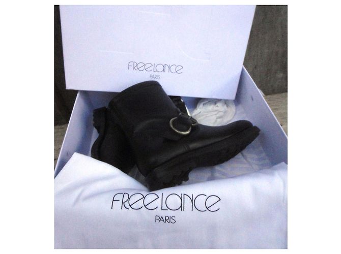 Free Lance Botines de cuero negros con hebilla - vista 4