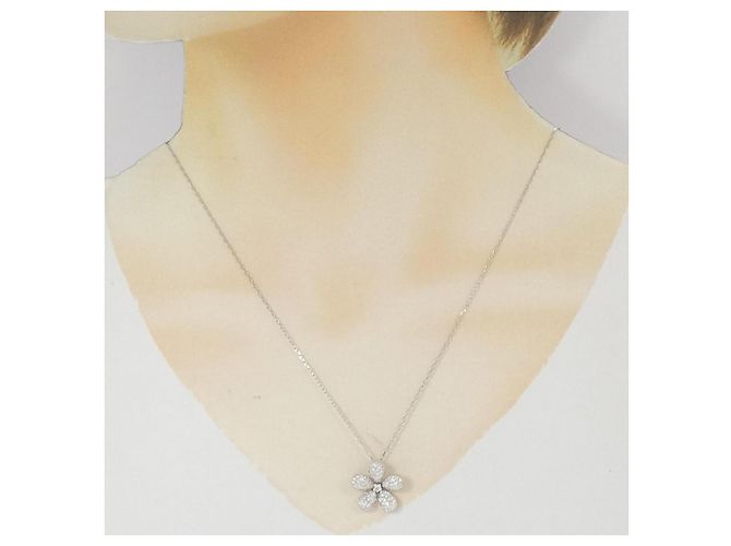 Autre Marque Collana a Fiore in Oro Bianco Au750 con Diamanti Pavé Argento - vista 6
