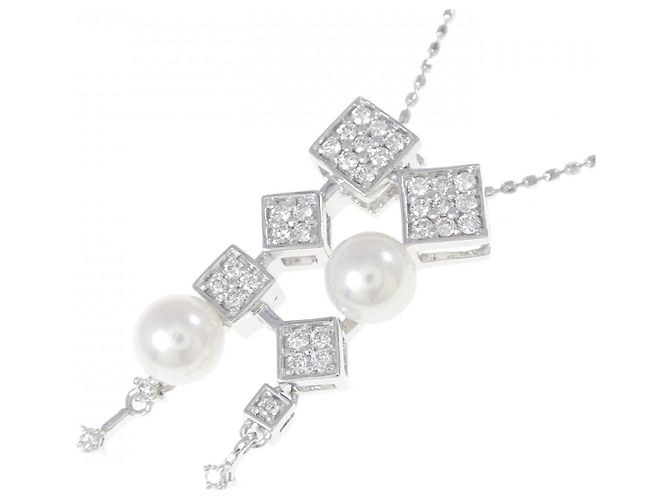 Autre Marque Collana con perle Akoya e diamanti K14WG K10WG Argento - vista 3