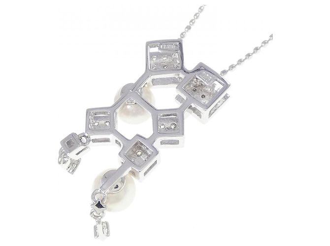Autre Marque Collana con perle Akoya e diamanti K14WG K10WG Argento - vista 4