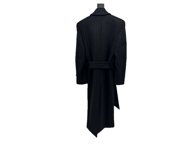 Saint Laurent Abrigo largo de lana azul marino Negro - vista 2