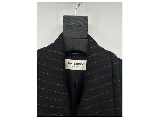 Saint Laurent Abrigo largo de lana azul marino Negro - vista 3