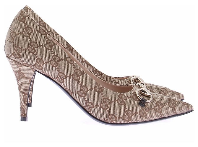 Gucci Monogramm Pumps Beige Stoff Größe 37 - Ansicht 2
