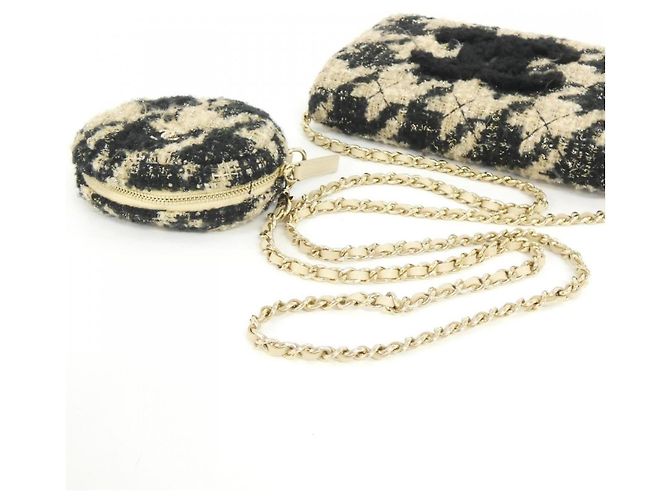 Chanel Chain Wallet in tweed nero beige oro D'oro - vista 6