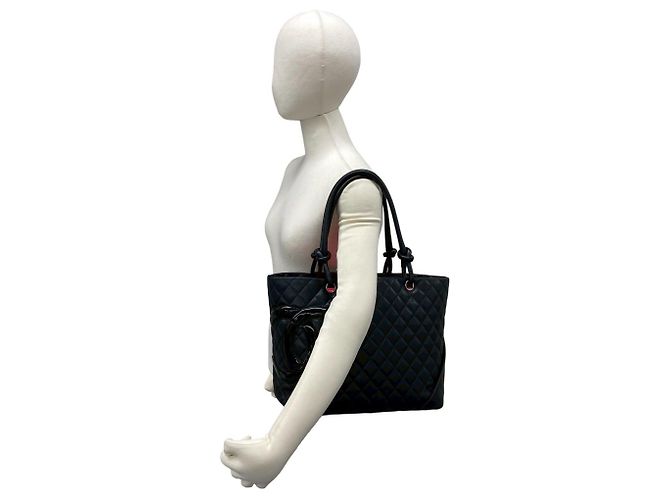 Chanel Cambon Line Coco Mark Leder Tote Bag Schwarz - Ansicht 2