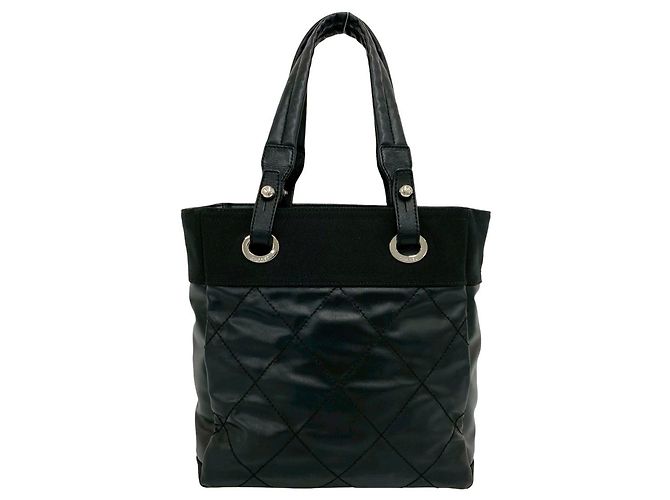 Borsa Tote Chanel Paris Biarritz PM in pelle e tela Nero - vista 3