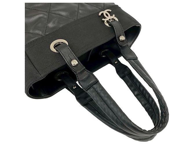 Borsa Tote Chanel Paris Biarritz PM in pelle e tela Nero - vista 4