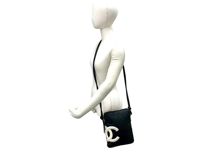 Mini borsa a tracolla in pelle nera Chanel Cambon Line Nero Bianco - vista 2