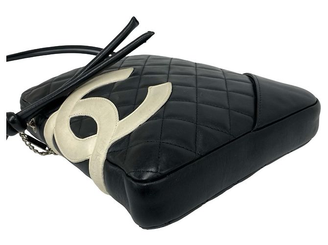 Mini borsa a tracolla in pelle nera Chanel Cambon Line Nero Bianco - vista 7
