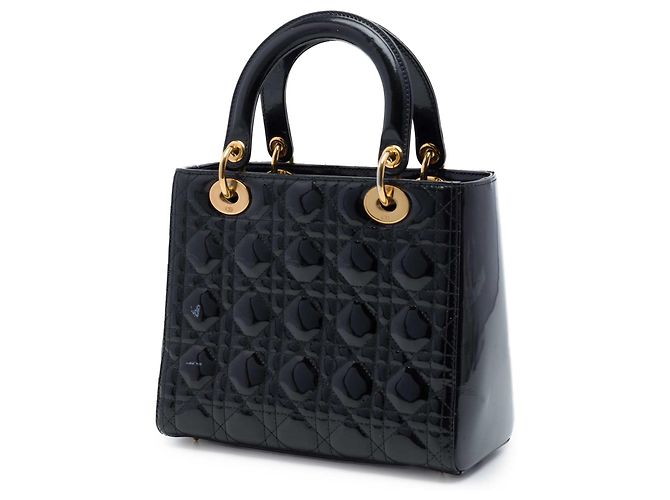 Dior Black Medium Patent Cannage Lady Dior Nero - vista 2