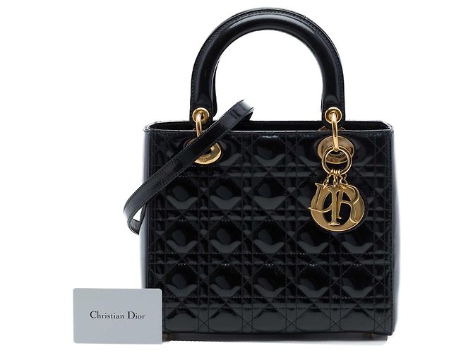 Dior Black Medium Patent Cannage Lady Dior Nero - vista 7