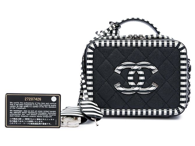 Chanel Vanity Case Black Small Caviar Striped CC Filigree Schwarz - Ansicht 6