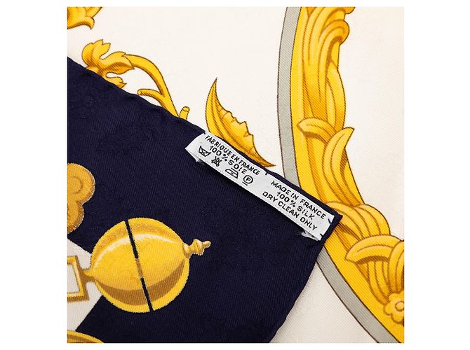Hermès Seidentuch White Plumes et Grelots 90 Weiß Marineblau - Ansicht 2