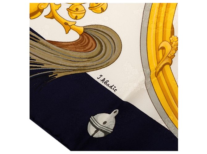 Hermès Seidentuch White Plumes et Grelots 90 Weiß Marineblau - Ansicht 4