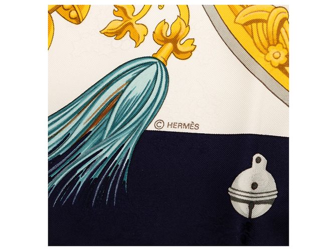 Hermès Seidentuch White Plumes et Grelots 90 Weiß Marineblau - Ansicht 5