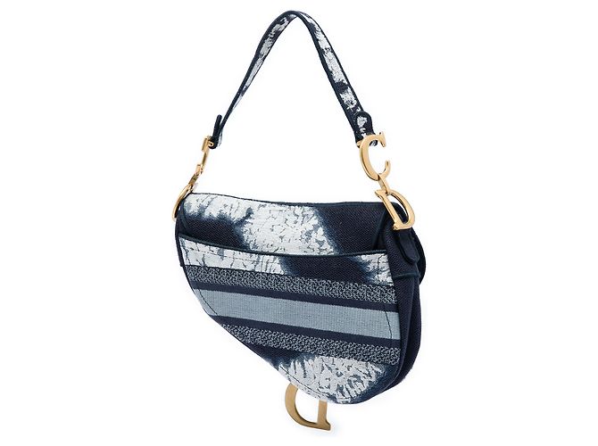Bolsa Saddle em lona azul bordada com efeito tie dye Dior Azul marinho - vista 2