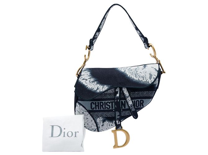 Bolsa Saddle em lona azul bordada com efeito tie dye Dior Azul marinho - vista 6