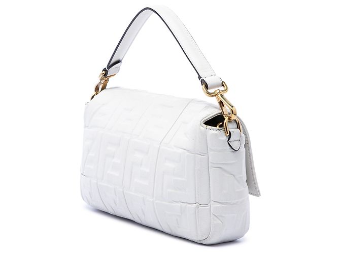 Borsa Baguette in Pelle con Logo Zucca in Rilievo Bianca Fendi Bianco - vista 2