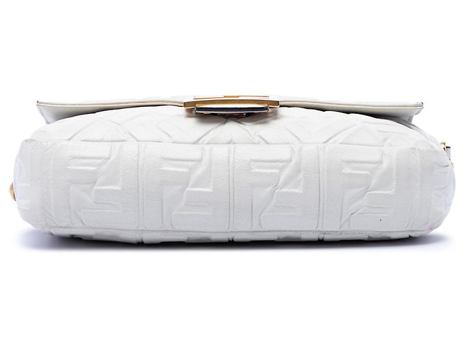 Borsa Baguette in Pelle con Logo Zucca in Rilievo Bianca Fendi Bianco - vista 3