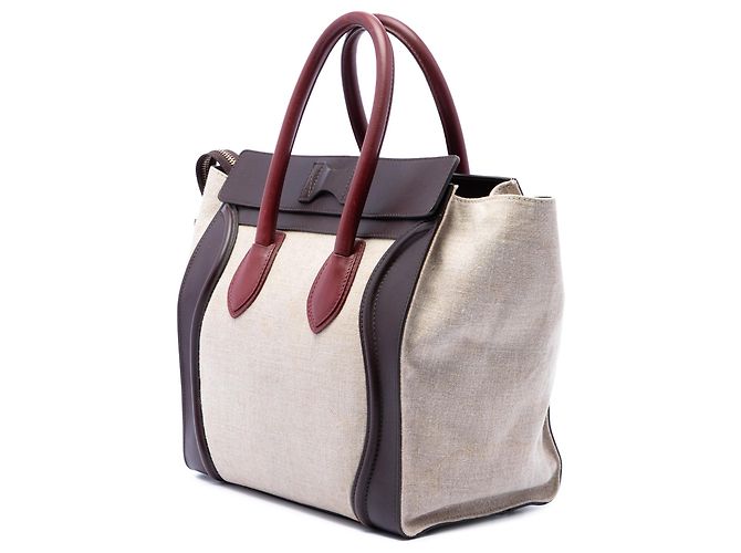 Céline Celine Tote Luggage Mini in tela tricolore e pelle marrone Beige - vista 2