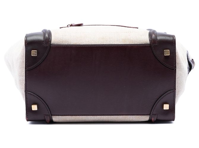 Céline Celine Tote Luggage Mini in tela tricolore e pelle marrone Beige - vista 3