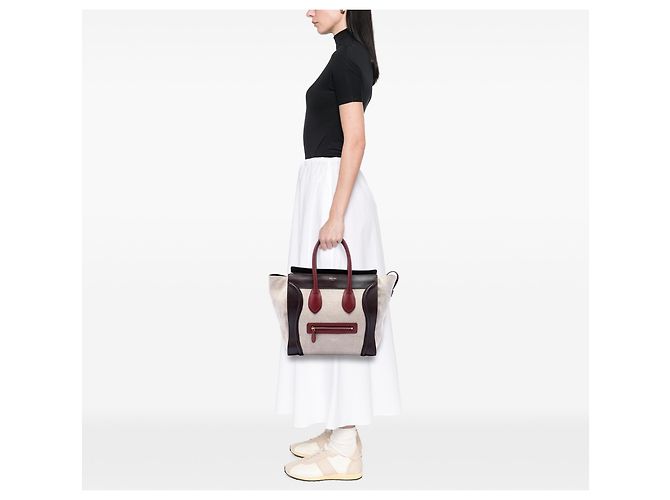 Céline Celine Tote Luggage Mini in tela tricolore e pelle marrone Beige - vista 6