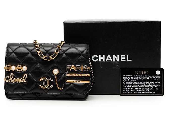 Chanel Black Mini CC gestepptes Lammleder Coco Clips Wallet on Chain Schwarz - Ansicht 7