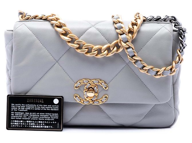 Chanel Gray Medium Lambskin 19 Flap Marrone Grigio - vista 7