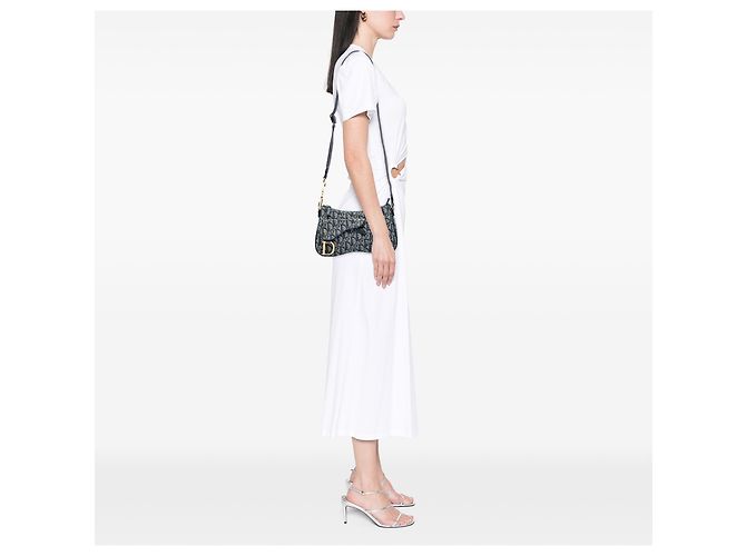 Dior Blue Diorissimo Canvas Trotter Double Saddle Crossbody Blu navy - vista 5