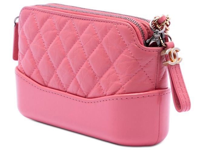 Clutch Chanel Gabrielle in pelle di vitello invecchiata trapuntata rosa con doppia zip e catena - vista 2