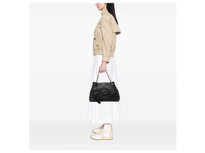 Gucci Black Medium Calfskin Soho Chain Tote Nero - vista 7