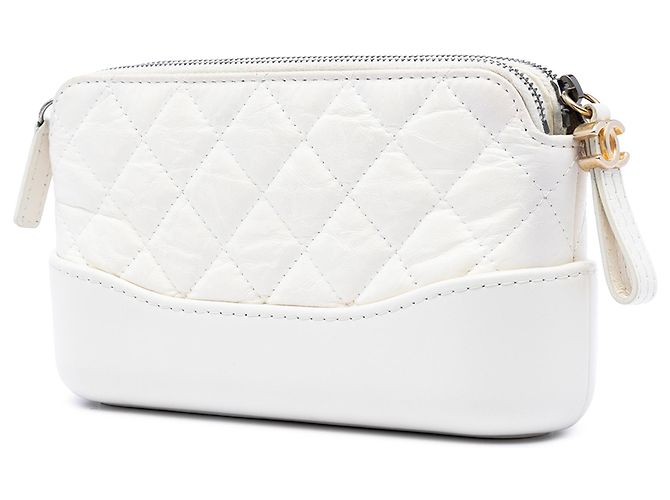 Clutch Gabrielle in pelle di vitello invecchiata trapuntata bianca con catena Chanel Bianco - vista 2