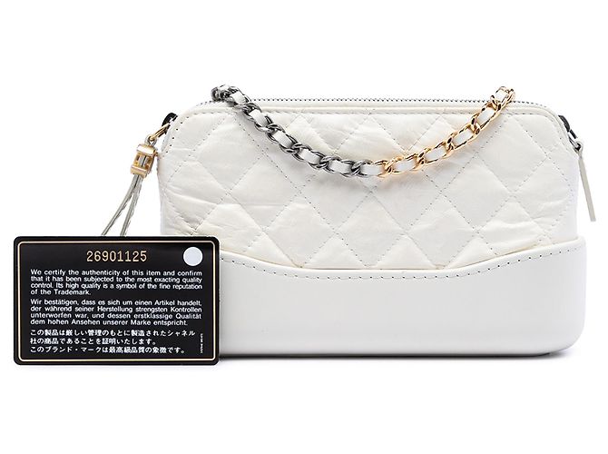 Clutch Gabrielle in pelle di vitello invecchiata trapuntata bianca con catena Chanel Bianco - vista 7
