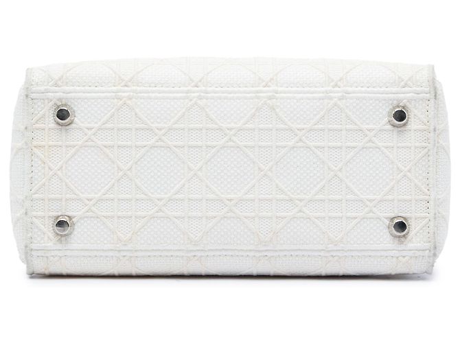 Dior White Medium Embroidered Canvas Cannage Lady D Lite Cream - view 3