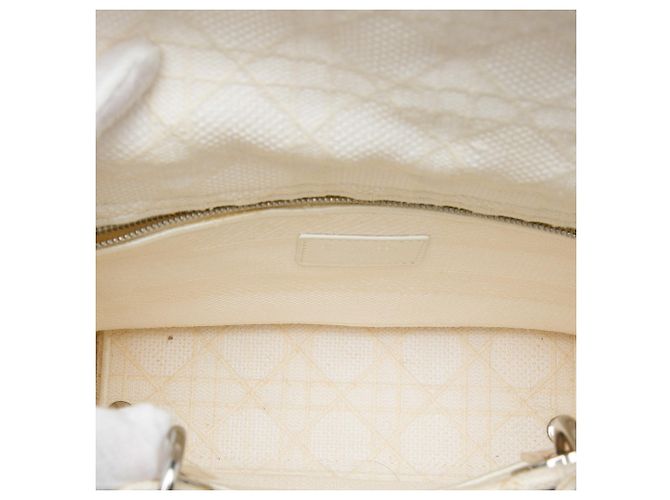 Dior White Medium Embroidered Canvas Cannage Lady D Lite Cream - view 4