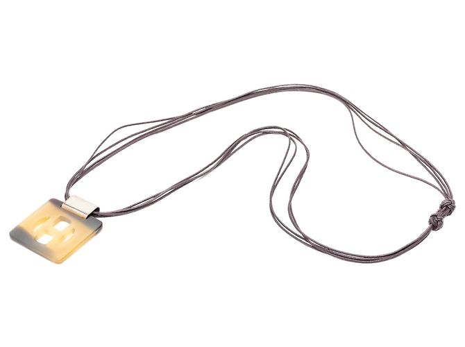 Collana con pendente quadrato in corno di bufalo marrone Hermès - vista 4
