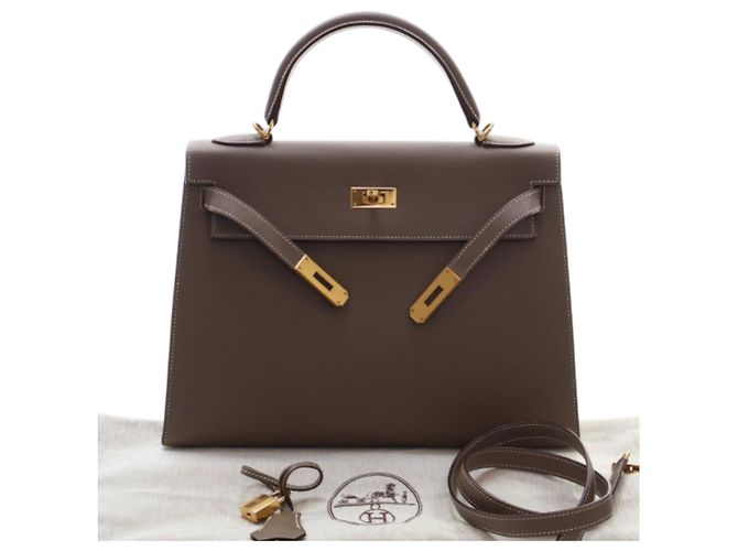 Hermès Kelly II Sellier in pelle Epsom marrone 32 Taupe - vista 15