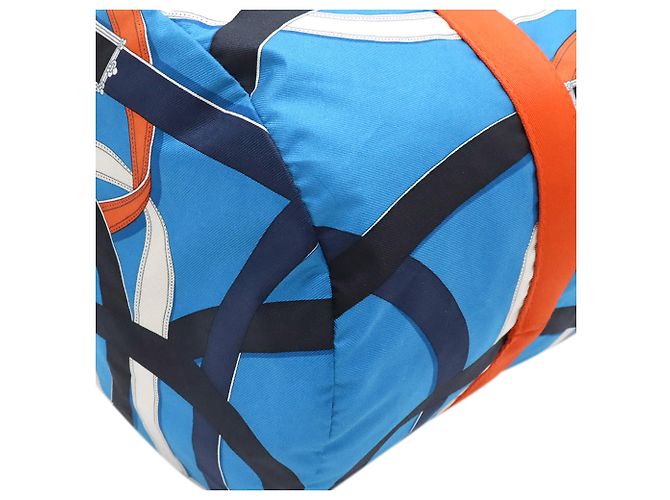 Borsa Hermès Blue Silk and Barenia Cavalcadour Airsilk Duffle Bag 38 - vista 7