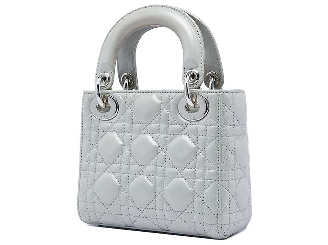 Lady Dior Cannage in agnello iridescente argento mini - vista 2