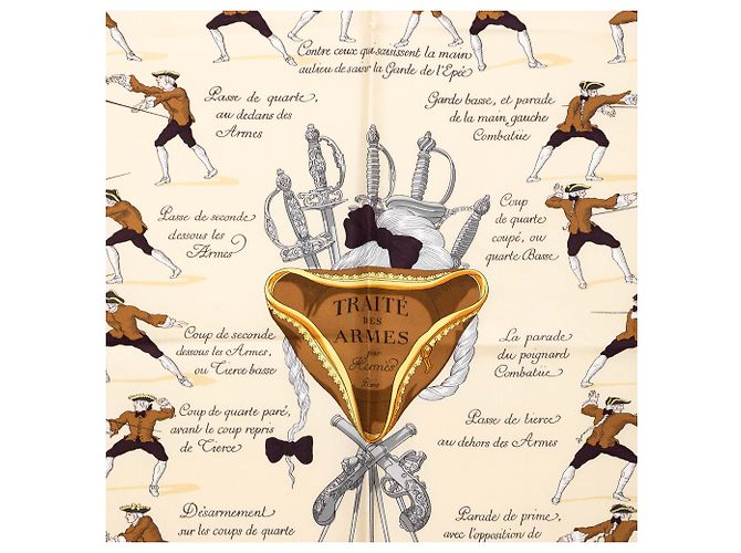 Sciarpa in seta Hermès Beige Traite Des Armes 90 - vista 2