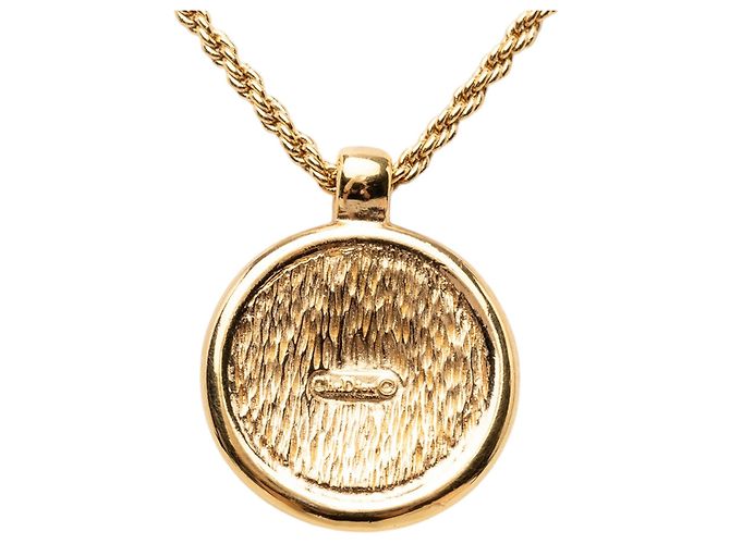 Dior Goldvergoldeter Emaille-Logo Rundanhänger Halskette Golden - Ansicht 3
